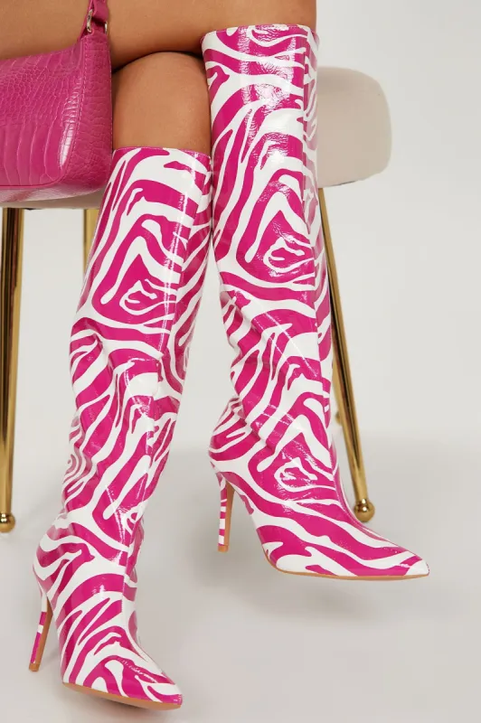 Touch Of Fierce Knee High Boots - Fuchsia sold by Fashion Nova