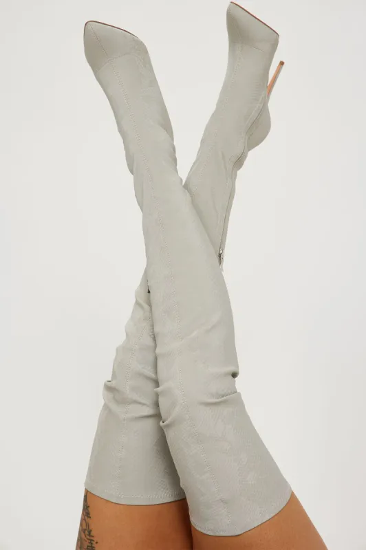 Reflecting Back Over The Knee Boots - Grey sold by Fashion Nova