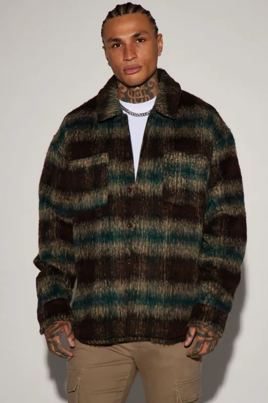 Move Up Plaid Shacket - Olive/combo sold by Fashion Nova