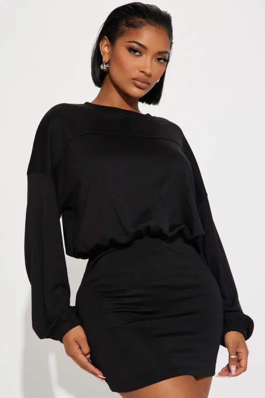 Sawyer French Terry Mini Dress - Black sold by Fashion Nova