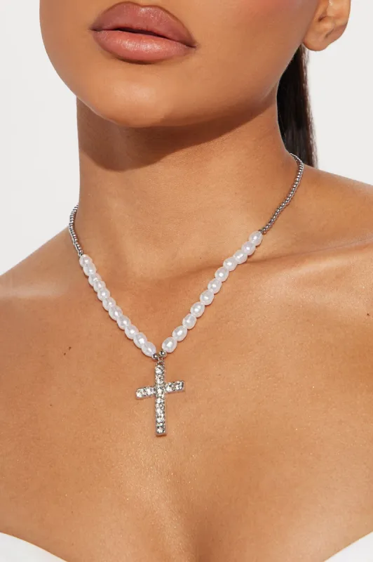 Unearthly Beauty Necklace - White/Silver sold by Fashion Nova