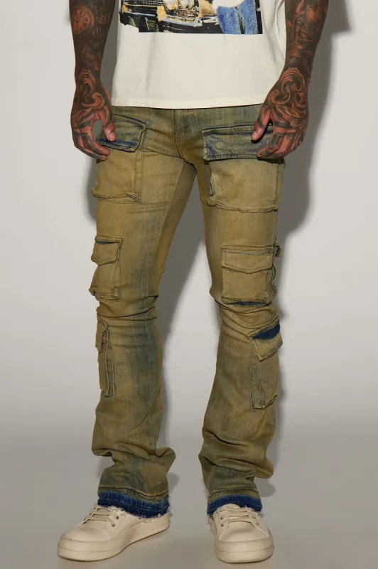 Three Cargo Stacked Skinny Flare Jeans - Vintage Wash sold by Fashion Nova