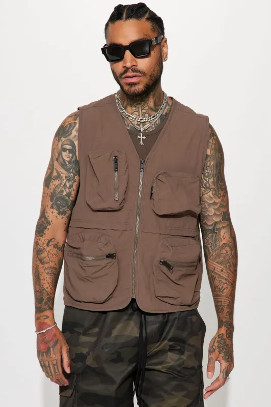 Our Moment Utility Nylon Cargo Vest - Brown sold by Fashion Nova