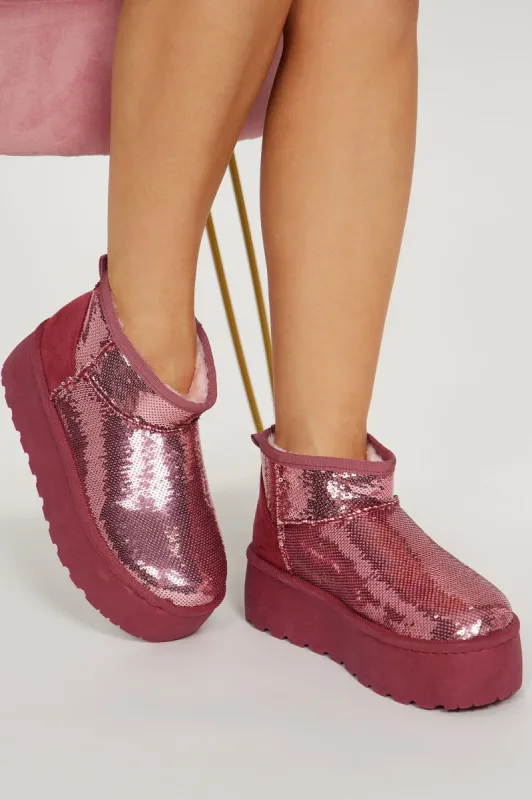 Eliza Sequin Booties - Pink sold by Fashion Nova