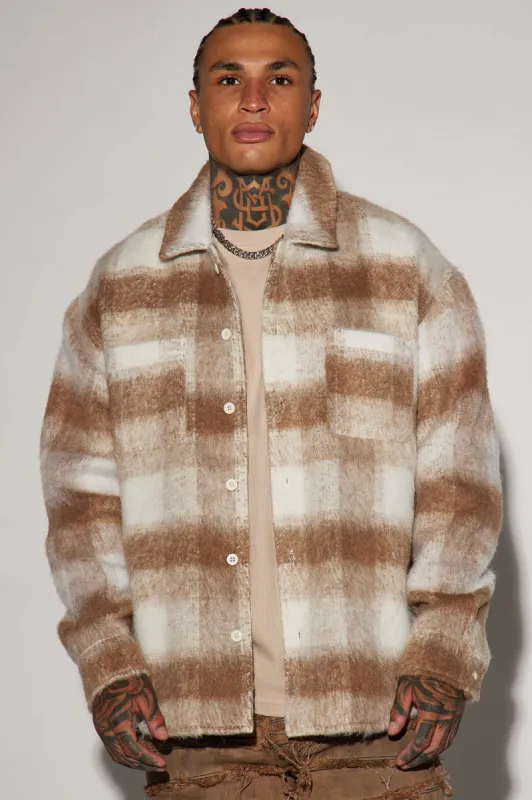 Move Up Plaid Shacket - Tan sold by Fashion Nova
