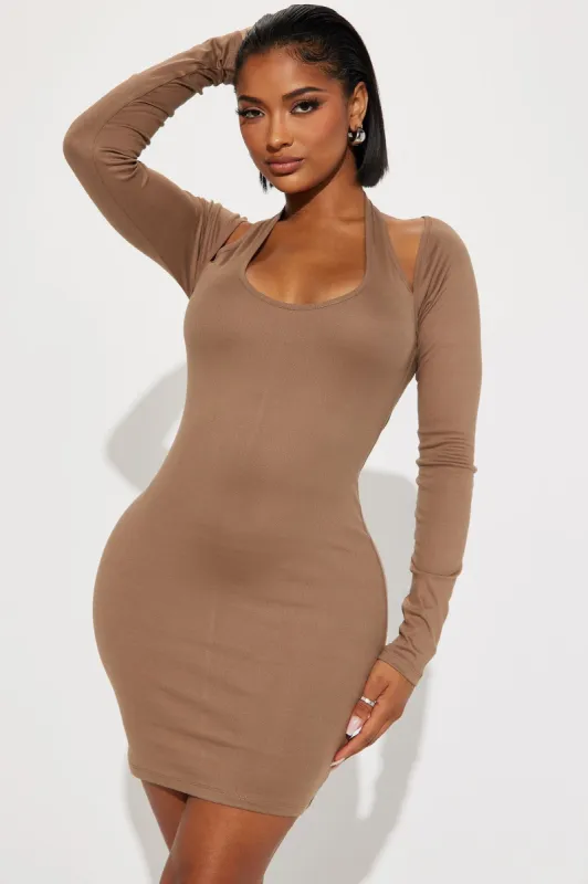 Elena Mini Dress - Taupe sold by Fashion Nova
