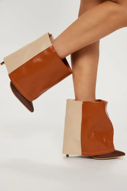 Keep It Smooth Heeled Booties - Brown sold by Fashion Nova
