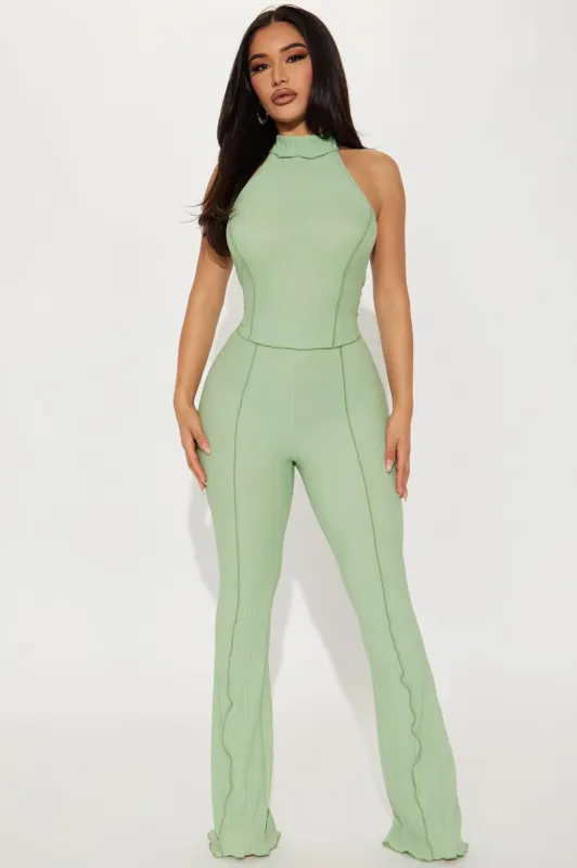 Never Alone Textured Pant Set - Sage made by Fashion Nova
