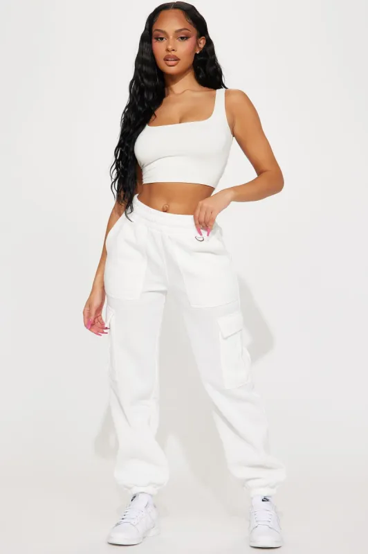 Helen Fleece Lounge Jogger - White sold by Fashion Nova