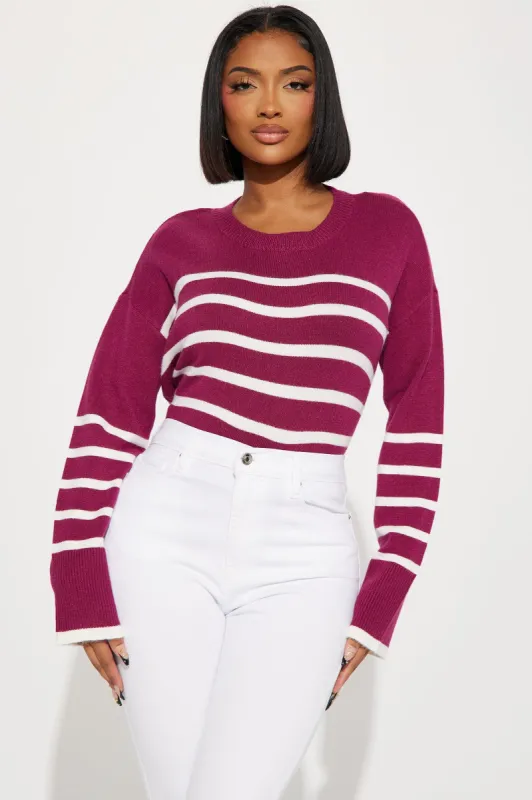 Lexley Striped Sweater - Raspberry/Combo sold by Fashion Nova