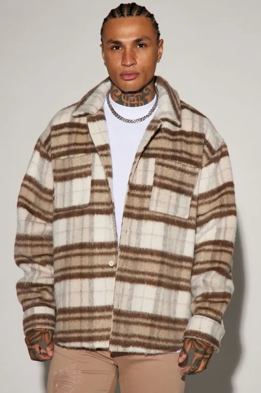 Move Up Plaid Shacket - Cream/combo sold by Fashion Nova