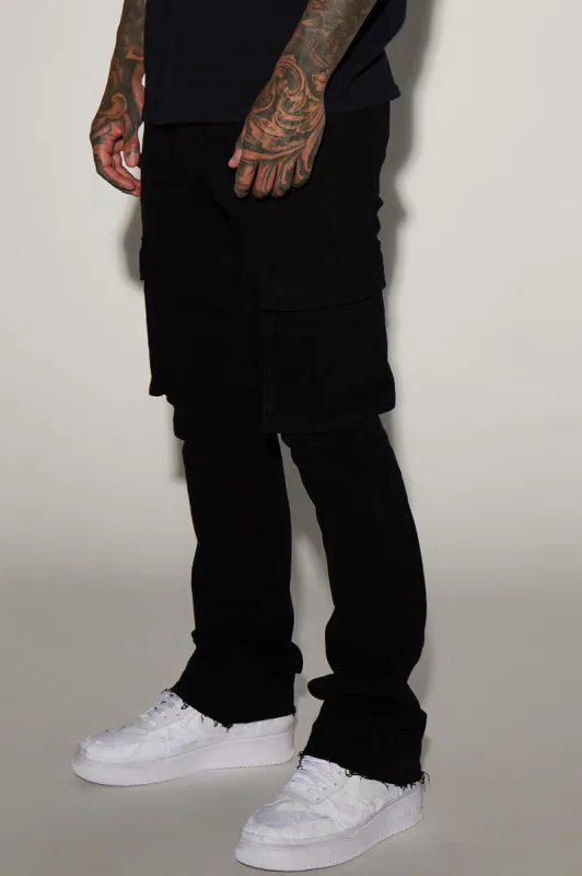 Kenny Stacked Skinny Flare Cargo Pants - Black sold by Fashion Nova