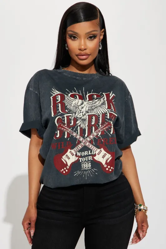 Rocker Spirit washed Tshirt - Charcoal/combo sold by Fashion Nova