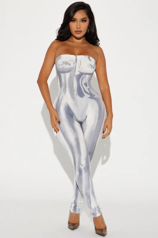 Always Going Somewhere Ribbed Jumpsuit  - White/combo sold by Fashion Nova