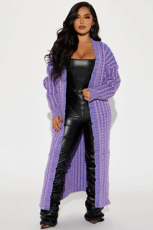 Street Chic Washed Cardigan - Purple/combo sold by Fashion Nova