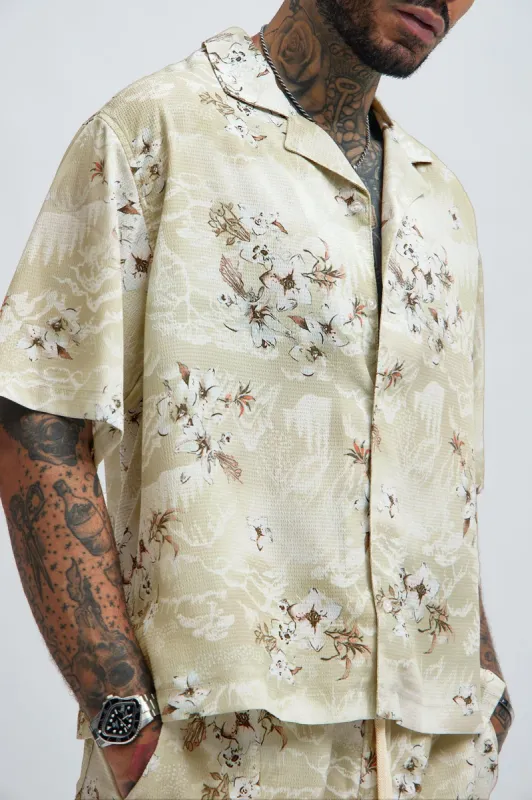Early Grey Textured Shirt - Tan/Multi sold by Fashion Nova