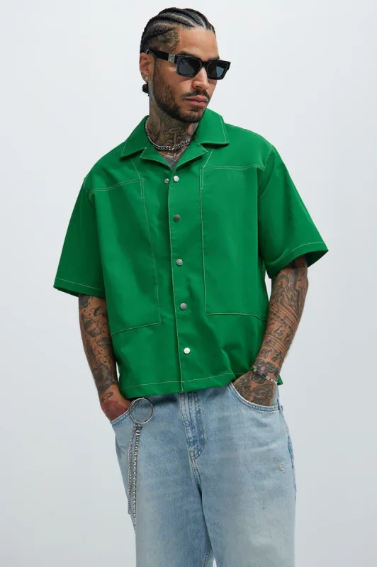 Hudson Contrast Stitching Shirt - Hunter made by Fashion Nova
