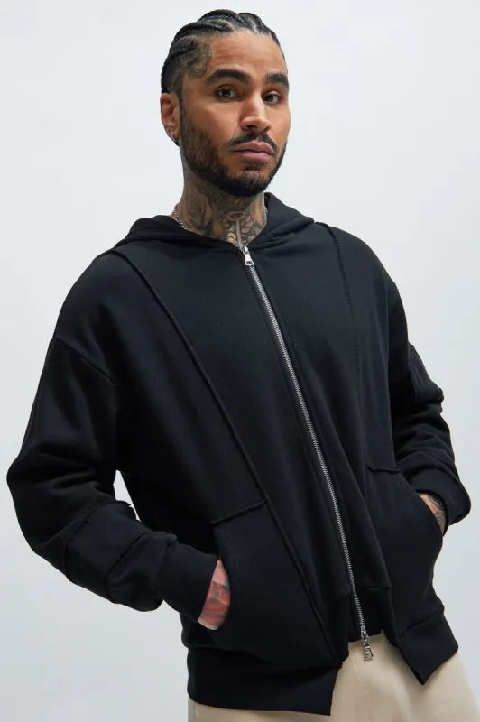 Tyson Panel Zip Up Hoodie - Black sold by Fashion Nova