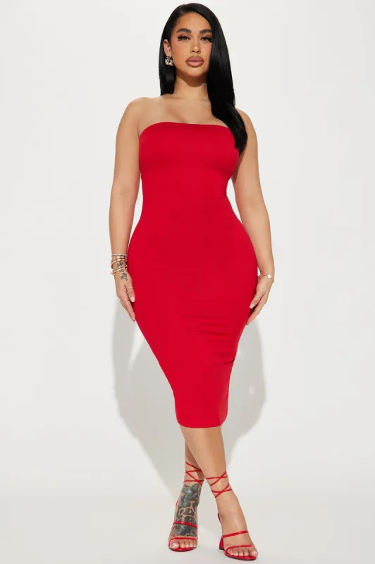 Dare You Double Lined Midi Dress - Red sold by Fashion Nova