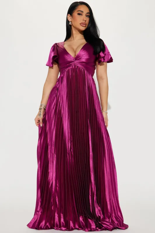 Nadine Pleated Satin Gown - Magenta sold by Fashion Nova