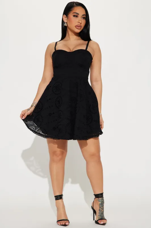 Everly Eyelet Mini Dress - Black sold by Fashion Nova