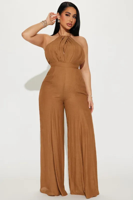 Thomas Linen Jumpsuit  - Tan sold by Fashion Nova
