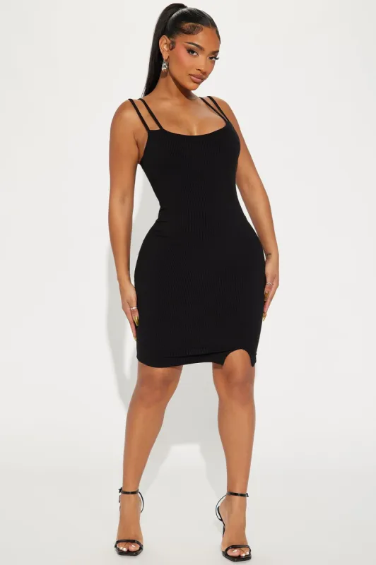 Everyday Diva Ribbed Mini Dress - Black sold by Fashion Nova