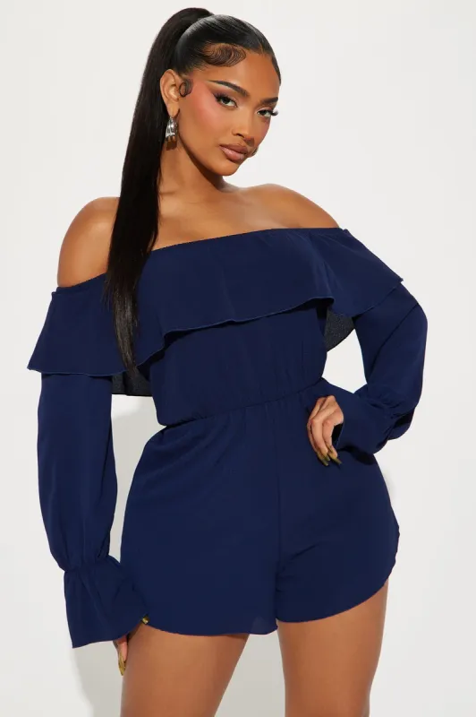 A Little Bit Of That Romper - Navy sold by Fashion Nova