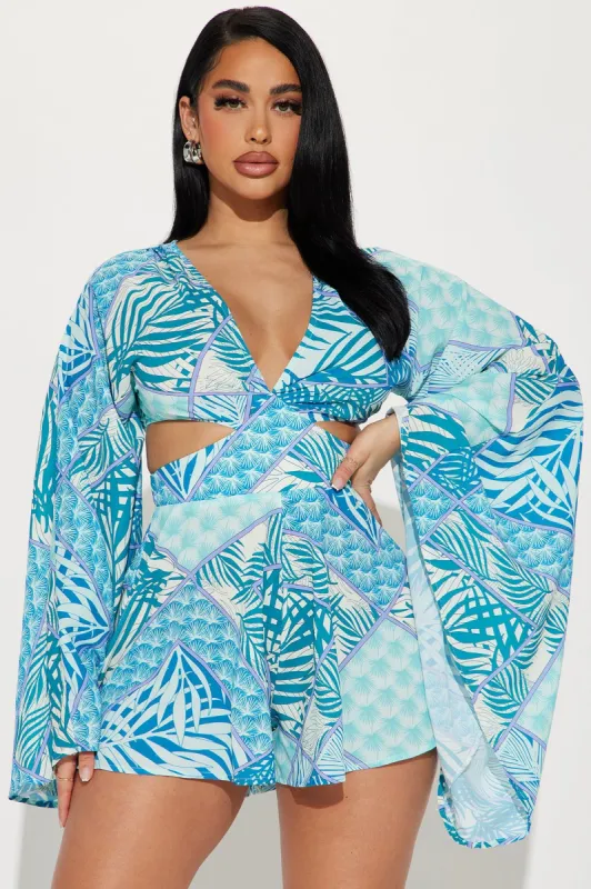 Aimee Romper - Blue/combo sold by Fashion Nova