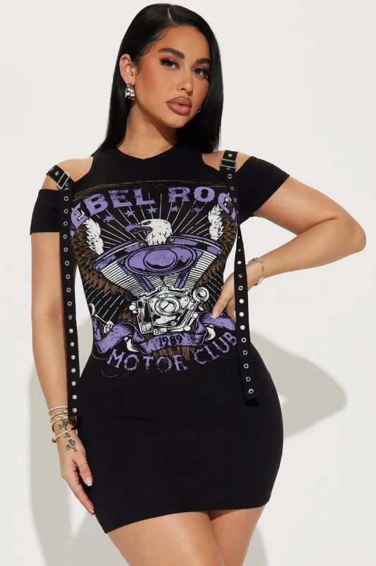 Rebel Rock Girlie Mini Dress - Black/combo sold by Fashion Nova