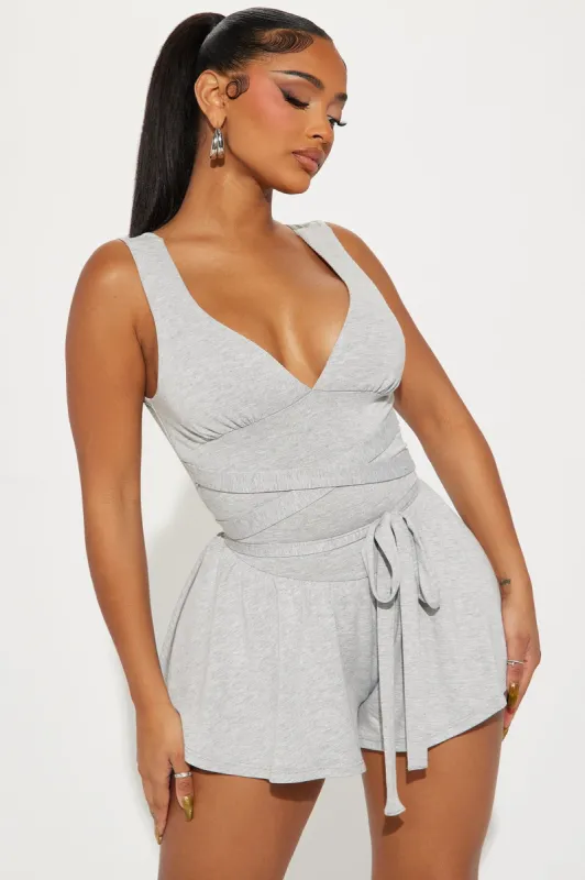 Winona Romper - Heathered Grey sold by Fashion Nova