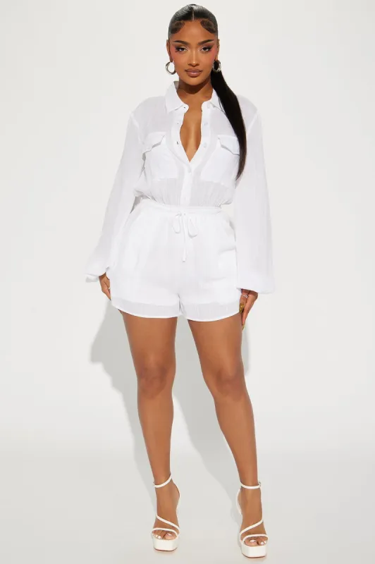 Hamptons Linen Romper - White sold by Fashion Nova