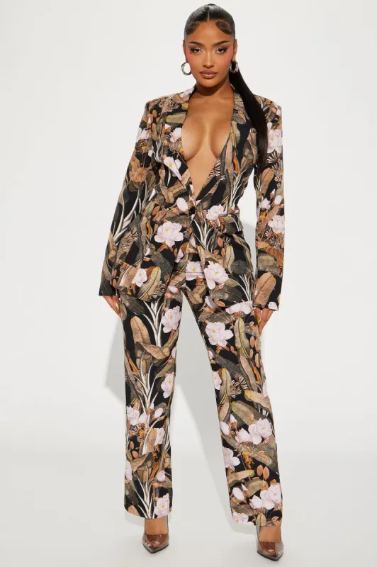 Always Polished Floral Pant Set - Black/combo sold by Fashion Nova