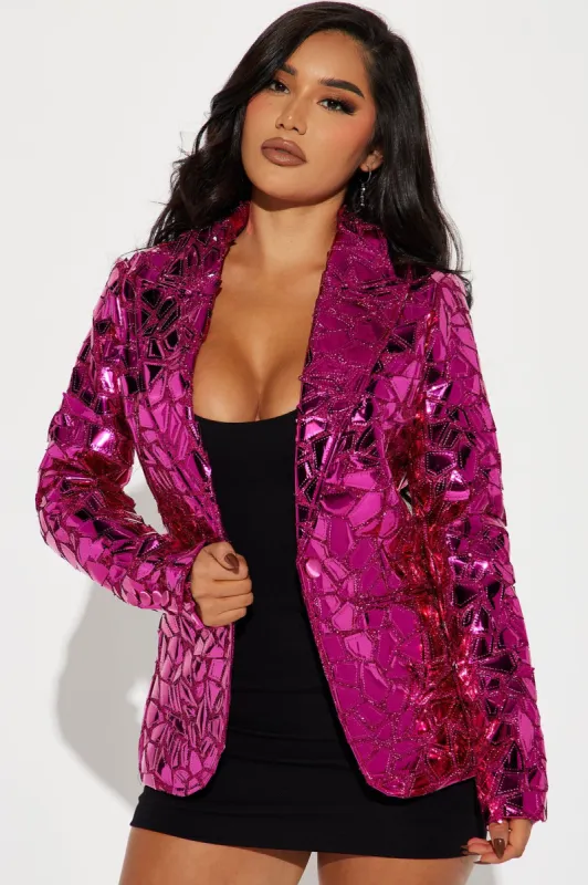 Glossed Up Boyfriend Blazer - Fuchsia sold by Fashion Nova