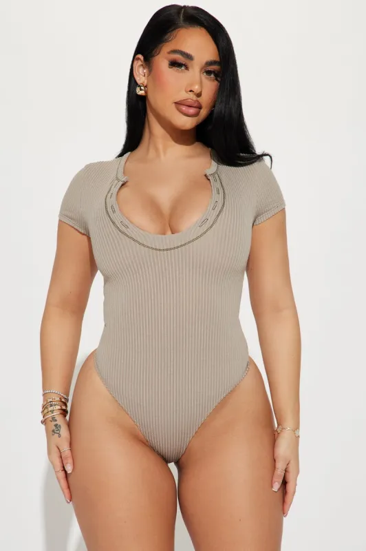 Keaton Short Sleeve Bodysuit - Stone sold by Fashion Nova