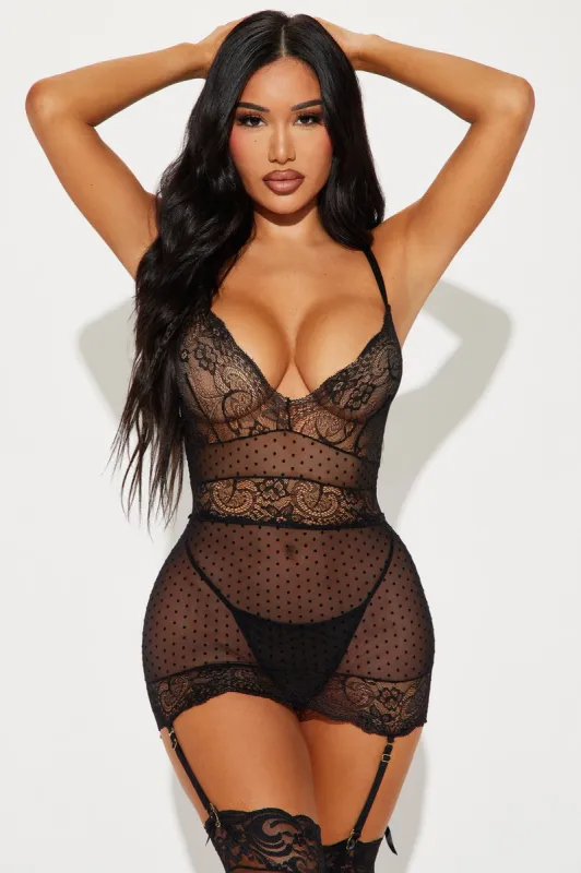 Favorite Lover Lace Garter Chemise - Black sold by Fashion Nova