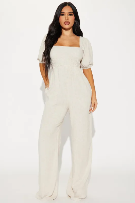 Infiniti Linen Jumpsuit - Oatmeal sold by Fashion Nova