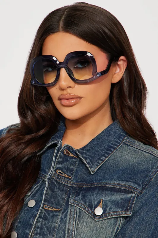 What Goes Around Comes Back Around Sunglasses - Blue sold by Fashion Nova