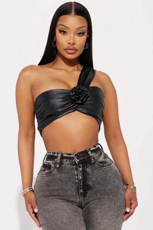 Let's Get Drinks Faux Leather Top - Black sold by Fashion Nova