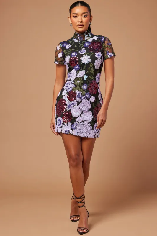 Mina Sequin Mini Dress - Purple/combo sold by Fashion Nova