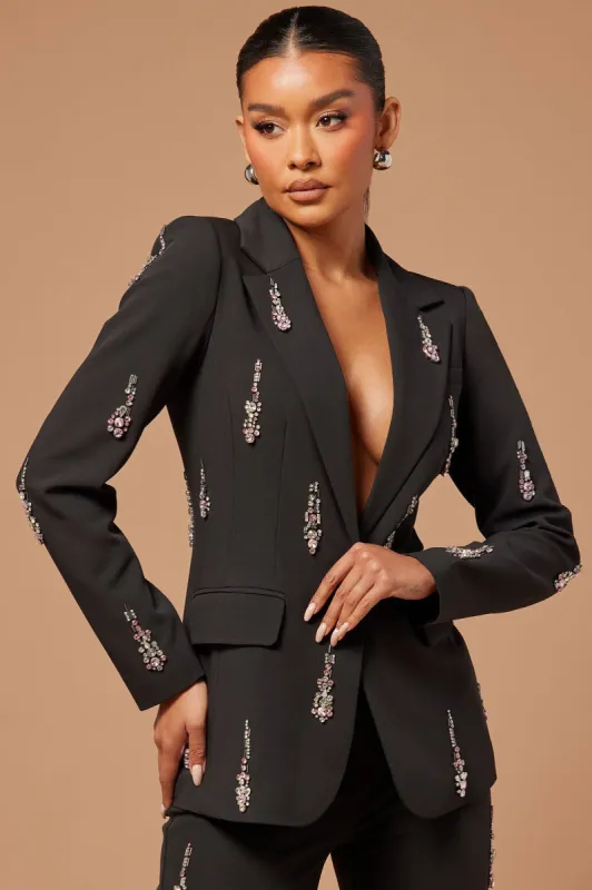 Elayna Embellished Blazer - Black sold by Fashion Nova