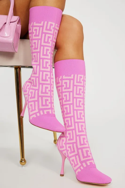 Leighton Printed Knit Boots - Pink/Pink sold by Fashion Nova