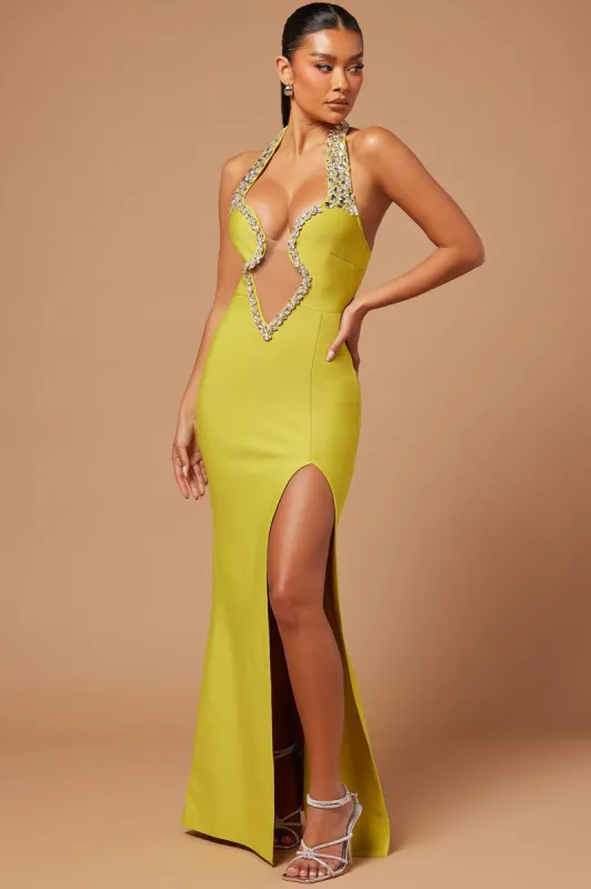 Via Bandage Embellished Gown - Chartreuse sold by Fashion Nova