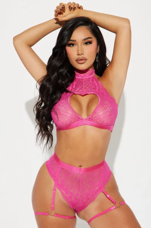 Secret Lovers Lace 2 Piece Garter Set - Hot Pink sold by Fashion Nova