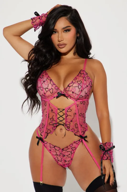 Love Games 3 Piece Lace Garter Set - Pink/combo sold by Fashion Nova