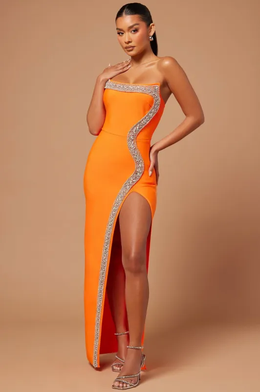 Amber Bandage Gown - Orange sold by Fashion Nova