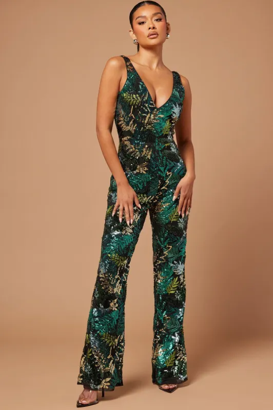 Amaya Sequin Jumpsuit - Teal sold by Fashion Nova