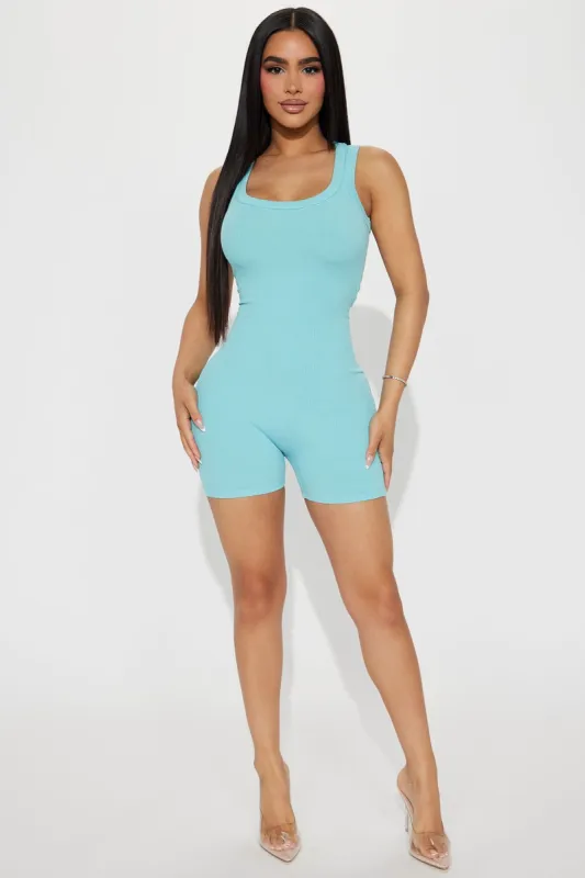 Elaina Ribbed Romper - Aqua sold by Fashion Nova