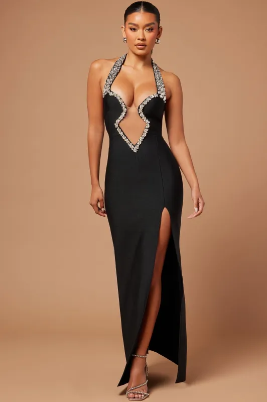 Via Bandage Embellished Gown - Black sold by Fashion Nova