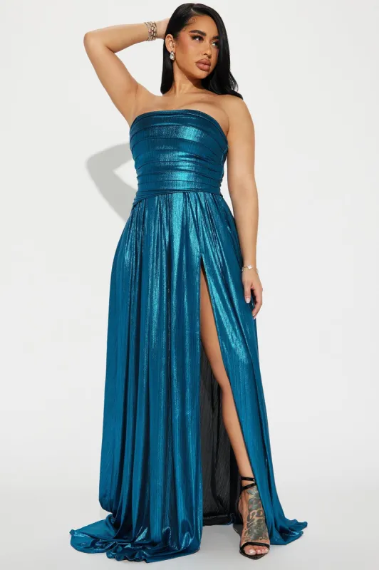 Ariella Metallic Gown - Teal sold by Fashion Nova